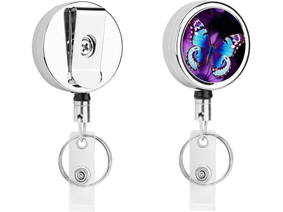 Porta Crachá Borboleta, Compacto E Leve, Retrátil, Em Metal, Com Clipe E Chaveiro Ideal Enfermeiros, Professores E