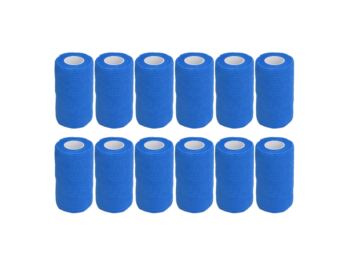 12 Bandagens Elásticas Autoadesivas para Vacas Cães Cavalos 10cm Azul Latex Natural