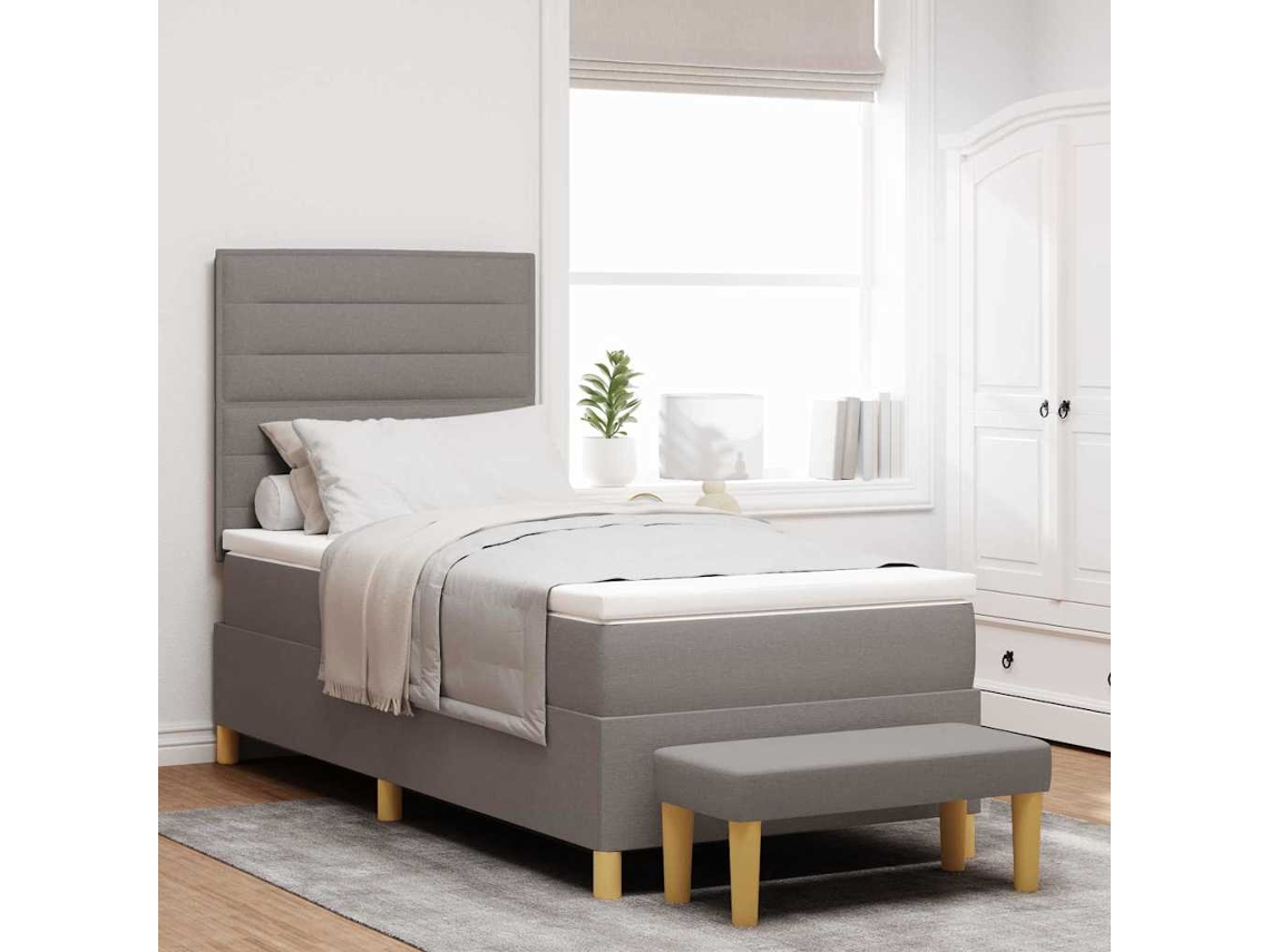 Vidaxl Cama Box Com Cabeceira Cinzento-acastanhado 200 X 90 Cm Tecido