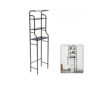 Estante sobre sanita armário para casa de banho, sanita, estante de arrumação para roupa, cor preta, 166x47x25 cm Coshano