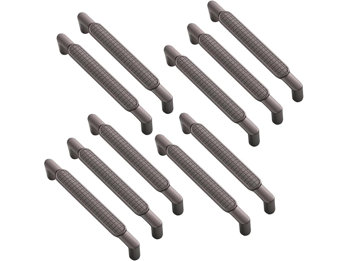 Conjunto De 10 Puxadores Armário Cinza Maciço Com Parafusos, Distância Entre Furos De 128mm, Para Gavetas De Armários