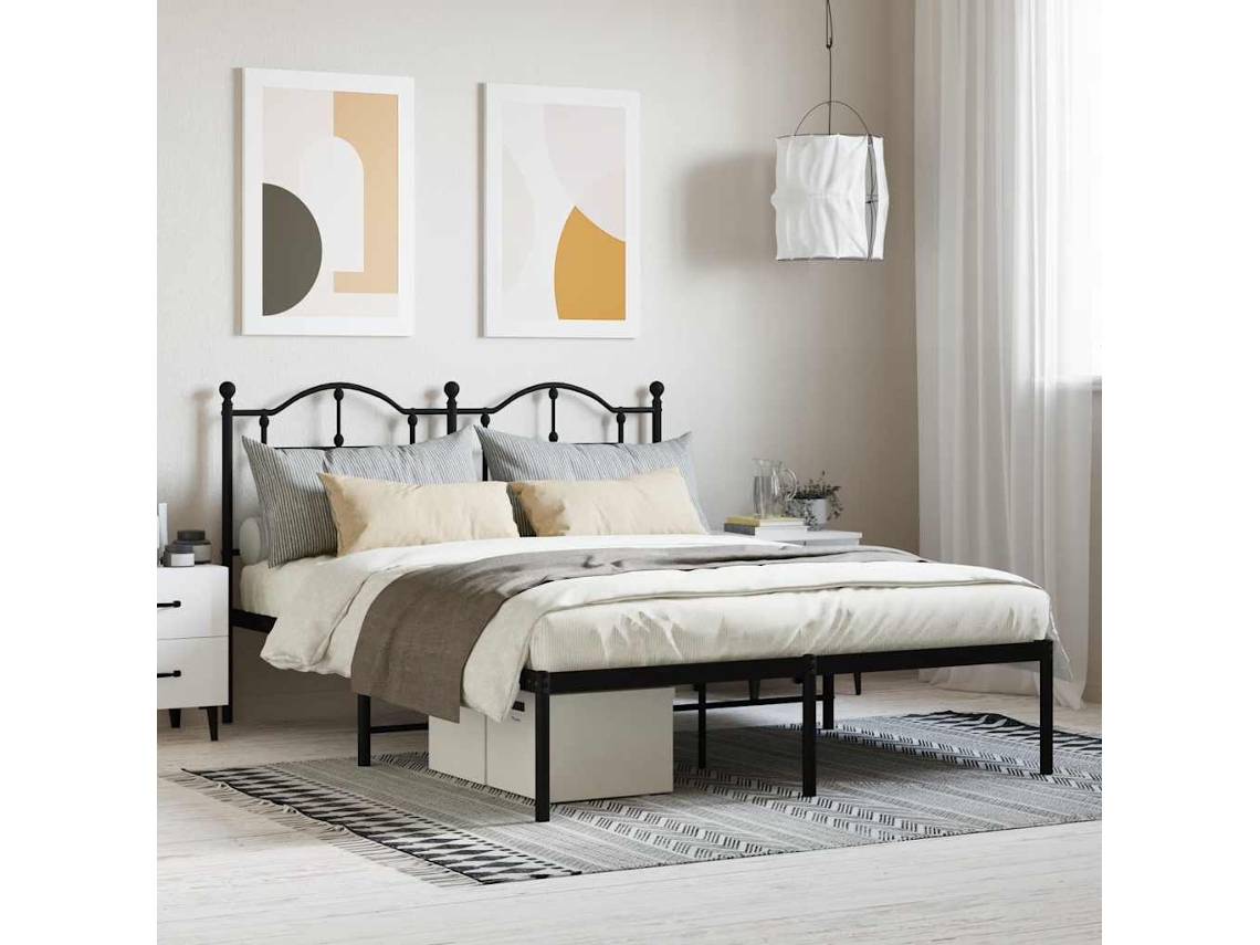 Vidaxl Estrutura De Cama Com Cabeceira 140x200 Cm Metal Preto