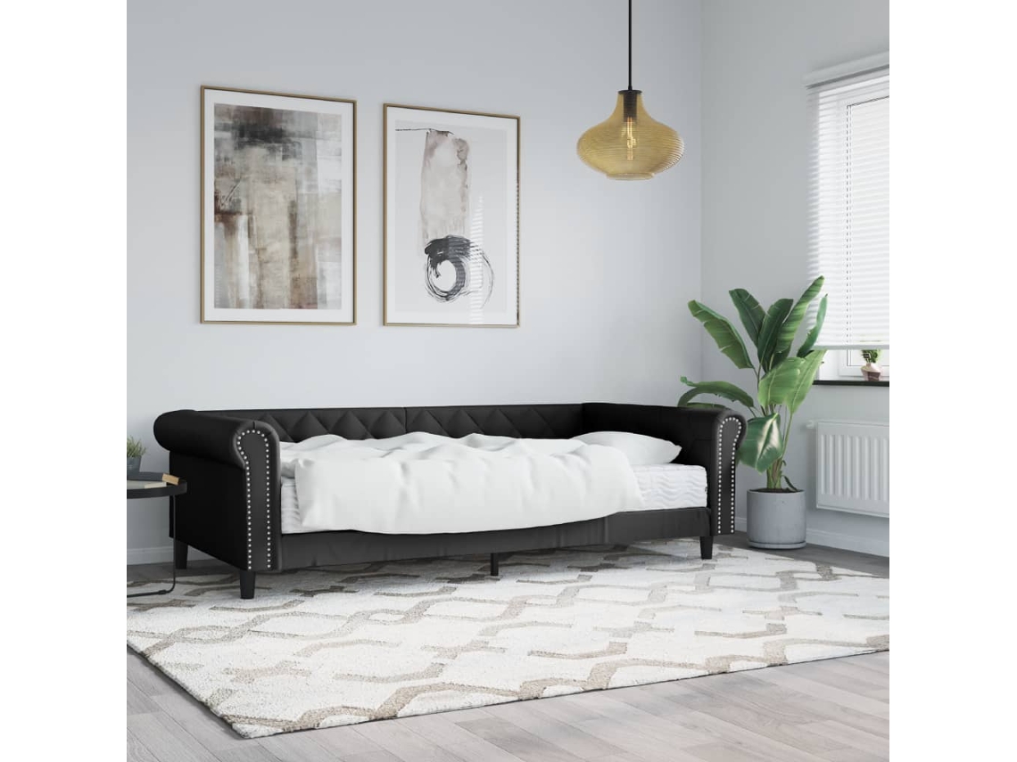 Sofá cama con colchón 90x200 cm Piel sintética negra
