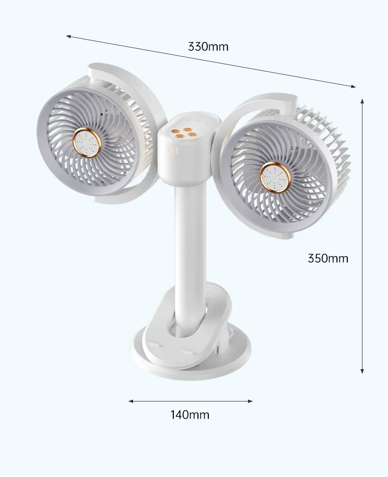 (branco) Ventilador De Duas Cabeças Com Usb E Controle De Voz, Com Função De Luz E Temporizador.