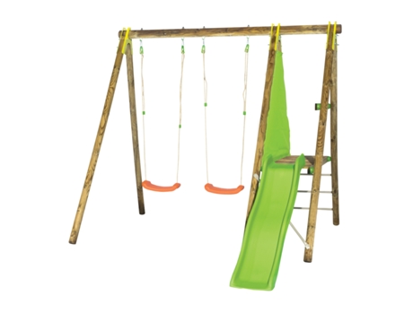 Multi-Atividades TRIGANO JARDIN Baloiço de Madeira com 2 Baloiços + 1 Plataforma com Escorrega J-16597P4