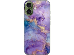 Capa Para Celular Compatível Com Apple Iphone 17. Estampa De Mármore Fluido Em Tons De Roxo, Azul E Dourado, Com Design Elegante E Artístico.