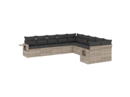 Conjunto 10 sofás jardim com almofadões VIDAXL vime PE cinzento-claro