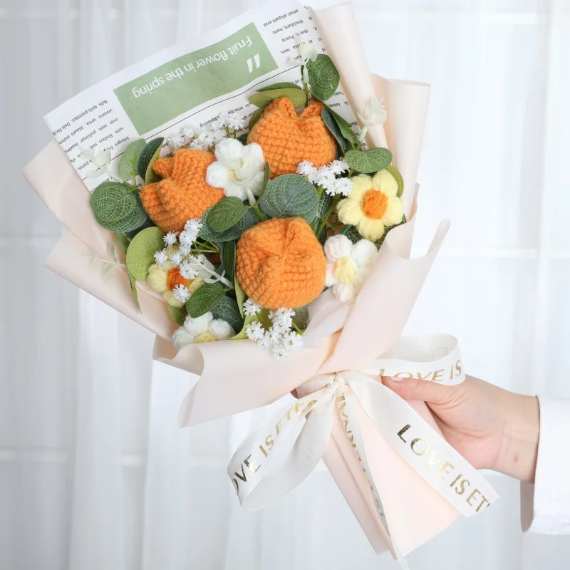 Buquê Artificial De Crochê (branco), Buquê Criativo Feito À Mão, Presente Para O Dia Dos Namorados