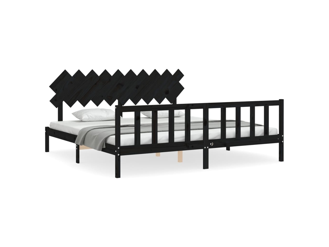 Estrutura De Cama Vidaxl Preto Madeira De Pinho Maciça (205.5 X 205.5 X 80.5 Cm)