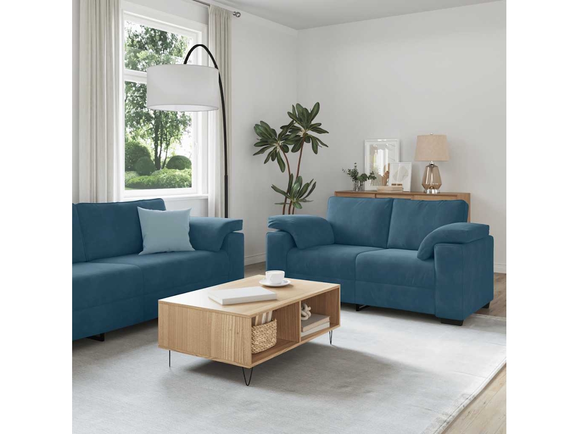 Vidaxl Conjunto De Sofá De 2 Peças Com Almofadas Em Veludo Azul
