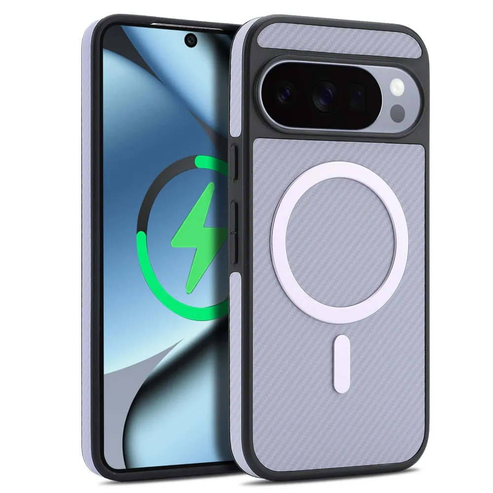(roxo, Google Pixel 10 Pro) Capa Para Celular Em Couro Pu Com Textura De Fibra De Carbono Fosca, Compatível Com Carregamento Sem Fio Magsafe.