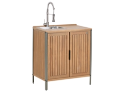 Armario De Cocina Exterior Con Fregadero Beliani Ivrea De Madera De Acacia Certificada Marrón 80x50x92