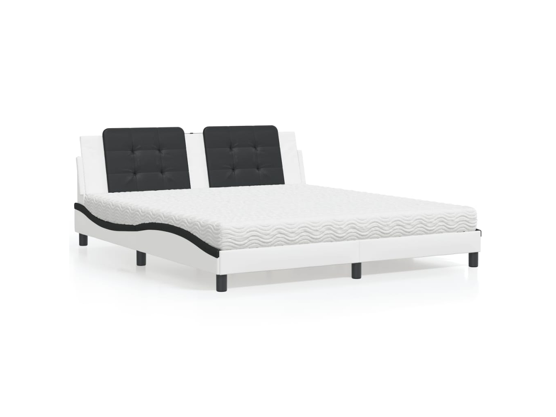 Cama com colchão Vidaxl Zadar 180x200 cm couro artificial preto e branco