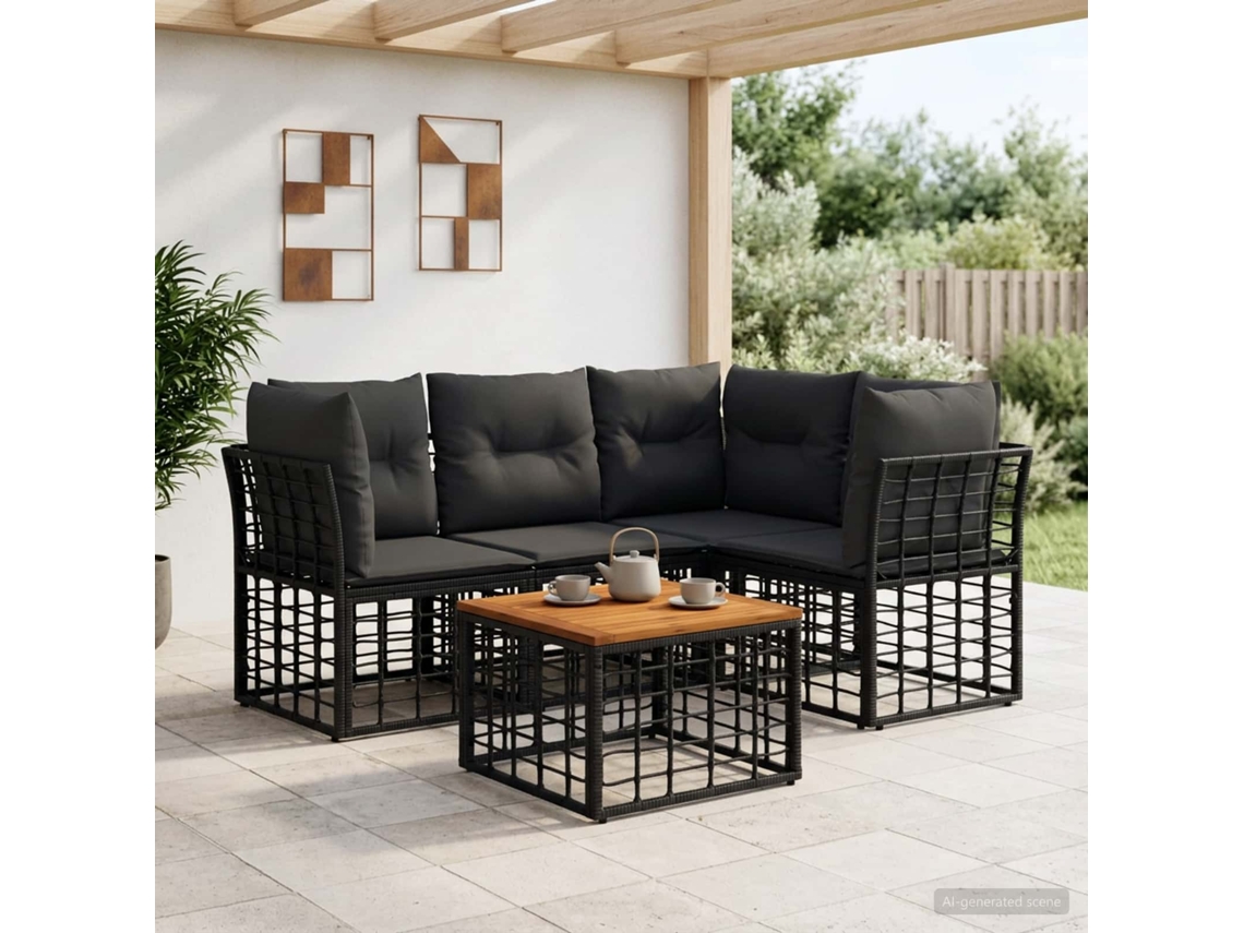 Vidaxl Conjunto De Sofás Para Exterior 5 Unid. Preto E Cinza Escuro
