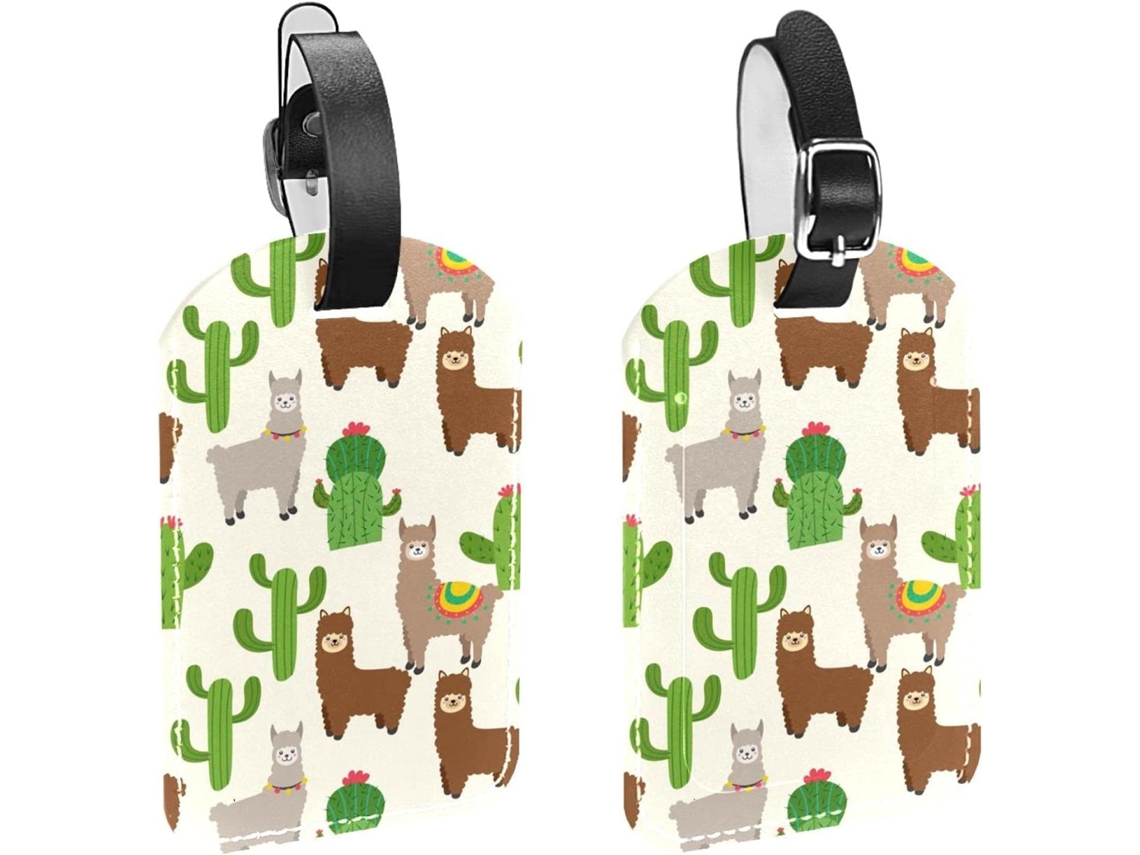 Conjunto De 2 Etiquetas Bagagem Em Imitação Couro Com Estampa Alpaca, Marrom E Cinza