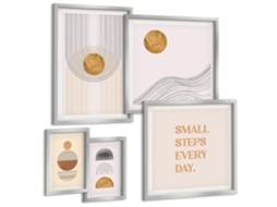 Quadros Decorativos Para Parede Figuras Abstratas Em Tons Pastel Moldura Prateada Fotos Para O Escritório Espelharte (conjunto De 5 Imagens)