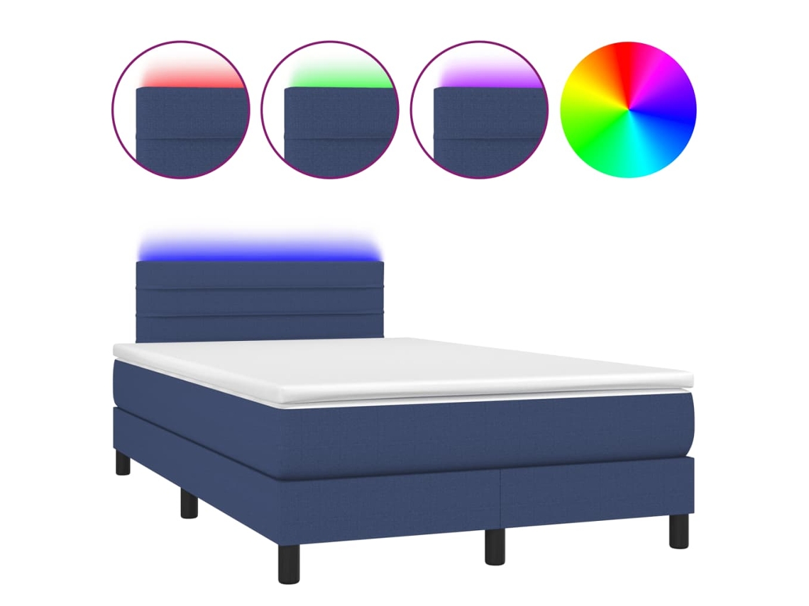 Cama Box Spring com Colchão e Led Tecido Azul MAISON EXCLUSIVE (120x200 cm)
