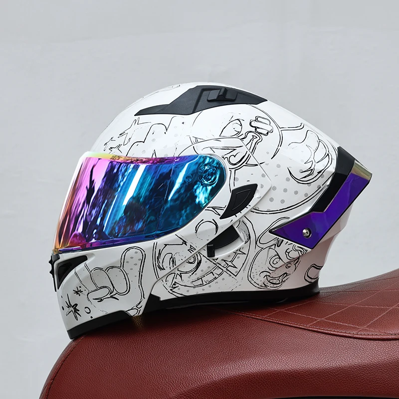 (m) Capacete Modular Unissex Com Lente Dupla, Certificado Dot, Material Abs