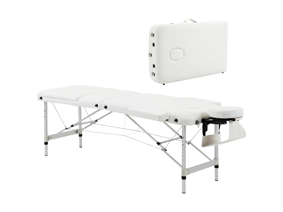 Marquesa de Massagem Dobrável e Portátil com Altura Ajustável e Apoio para a Cabeça 215x81x61 84 Cm Branco Ge