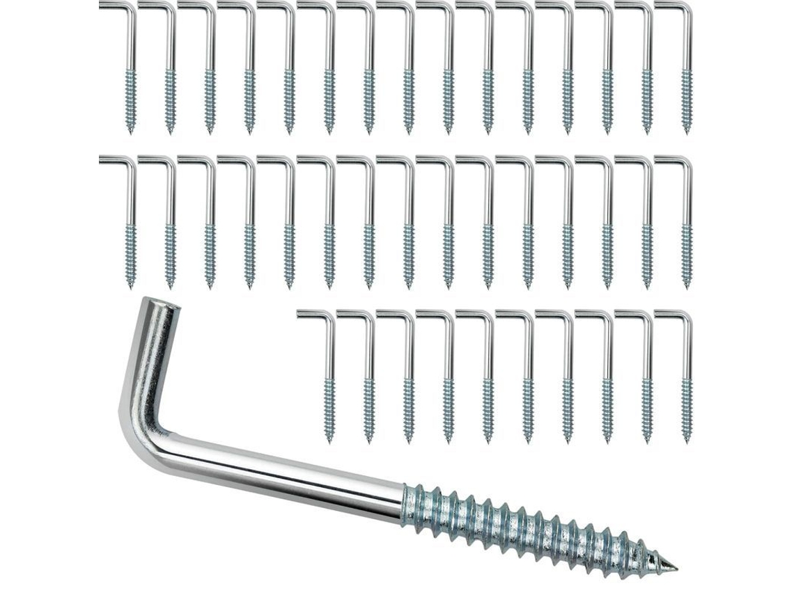 2026 40 Parafusos Gancho em L de Aço Carbono Galvanizado de 6 Cm para Pendurar Artigos Domésticos