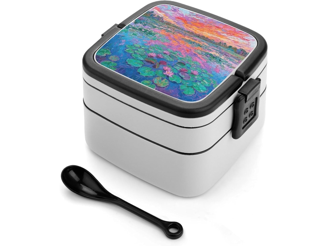 Marmita Bento Monet Waterlily Para Adultos, Lancheira Bento Selada Com Colher, Camada Dupla Resistente, Design Com Fecho