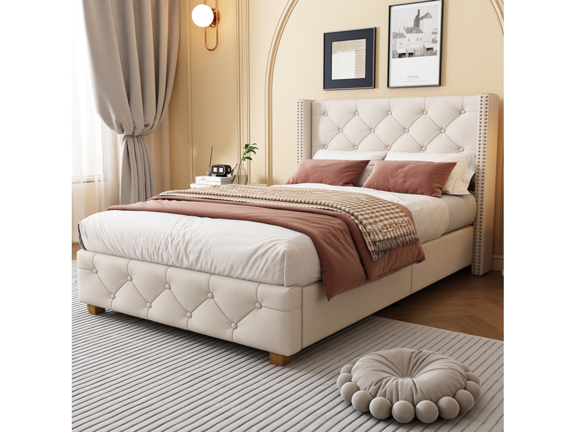 Cama Poltrona 90x200cm Camada Latas Cabeceira Lino Bege