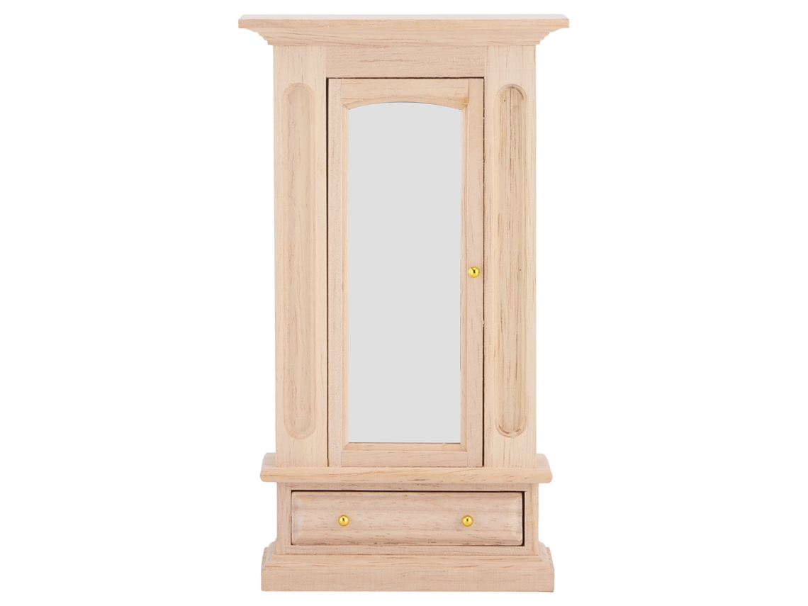 Ats armário de Madeira com Espelho para Casa de Bonecas 1:12, Móvel de Quarto e Decoração