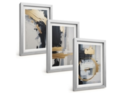 Composição De Quadros Pintura Abstrata Em Preto E Branco Espelharte (3 Peças 20x30 Cm)