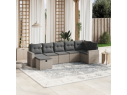 Vidaxl 7 Pcs Conjunto Sofás P/ Jardim C/ Almofadões Vime Pe Cinzento