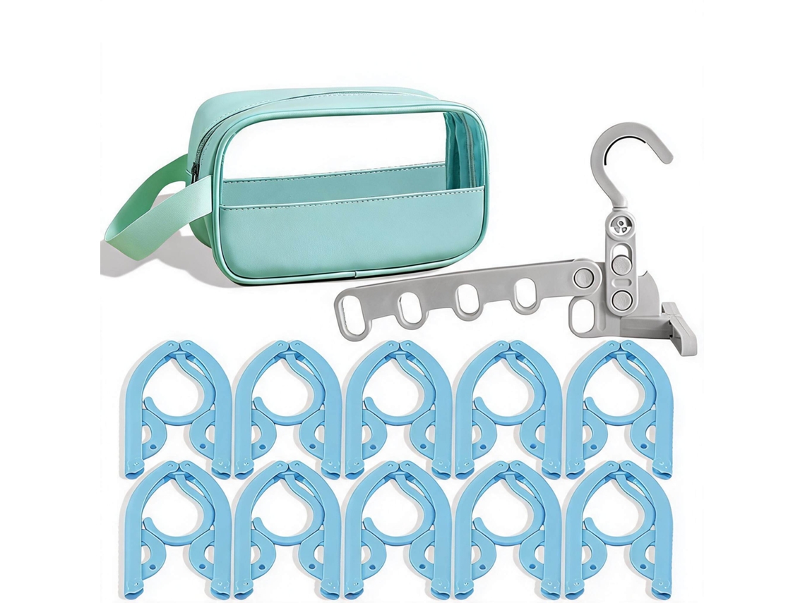 Conjunto Cabides CHRUI Dobráveis Viagem 10 Cabides + Cabide 5 Furos + Bolsa (azul)