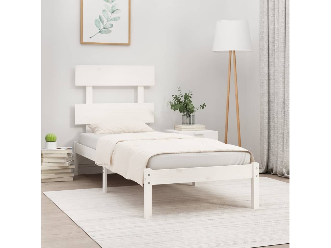 Estrutura De Cama 100x200 Cm Madeira Maciça Branco