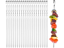 20 Espetos de Aço Inoxidável 304 para Churrasco, 35cm, Design Espiral e Plano, Reutilizáveis e Resistentes À Corrosão