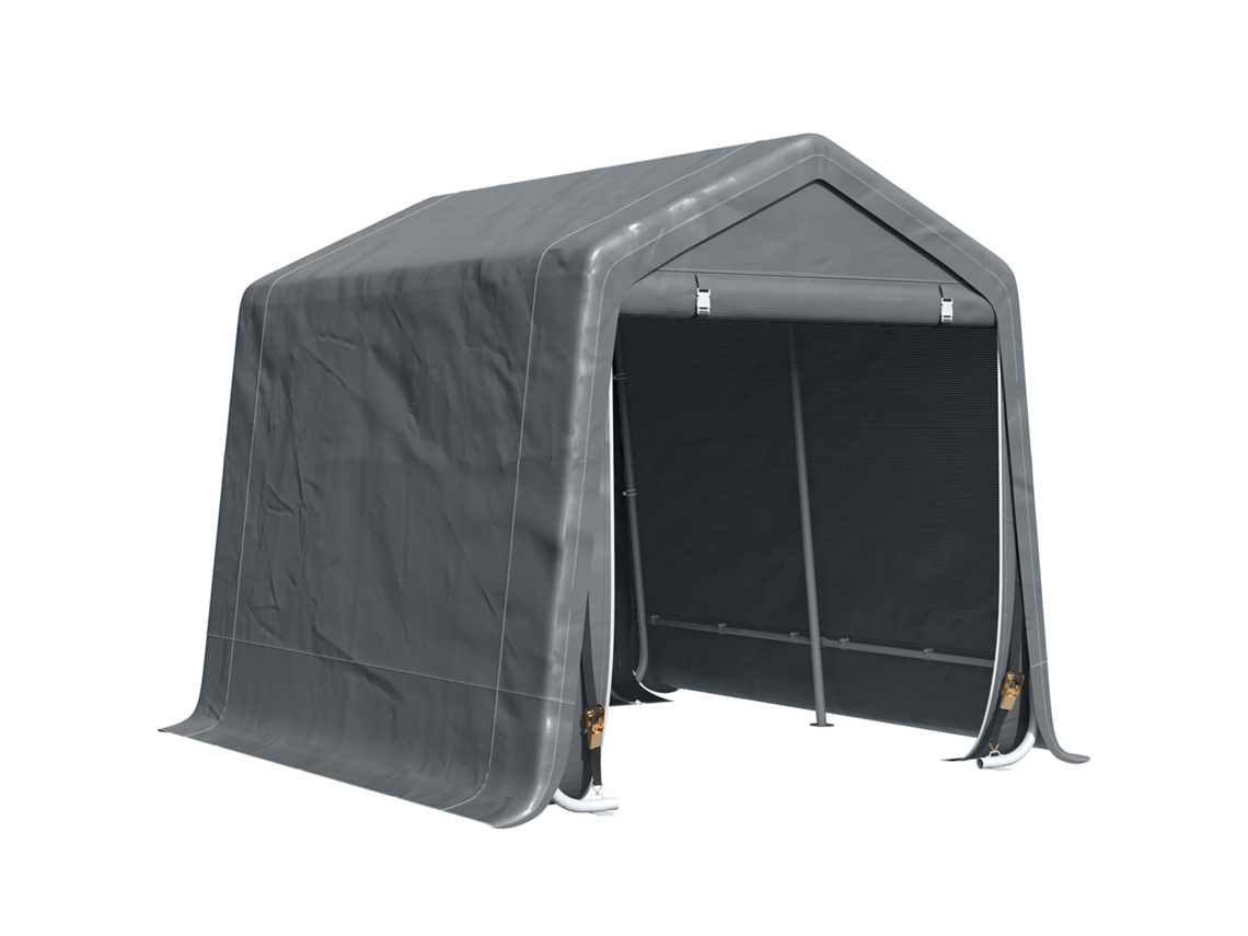 Tenda de Garagem 2,4x2m para Veículos e Bicicletas em Metal e Tecido Pe. Cinza Escuro Ge
