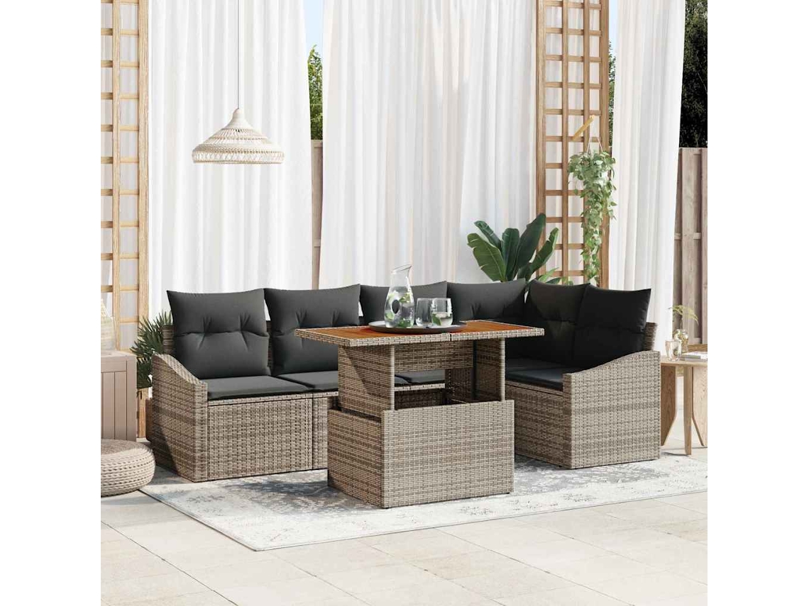 Vidaxl Conjunto de Sofá de Jardim 6 Pcs Cinzeto Rattan Sintético