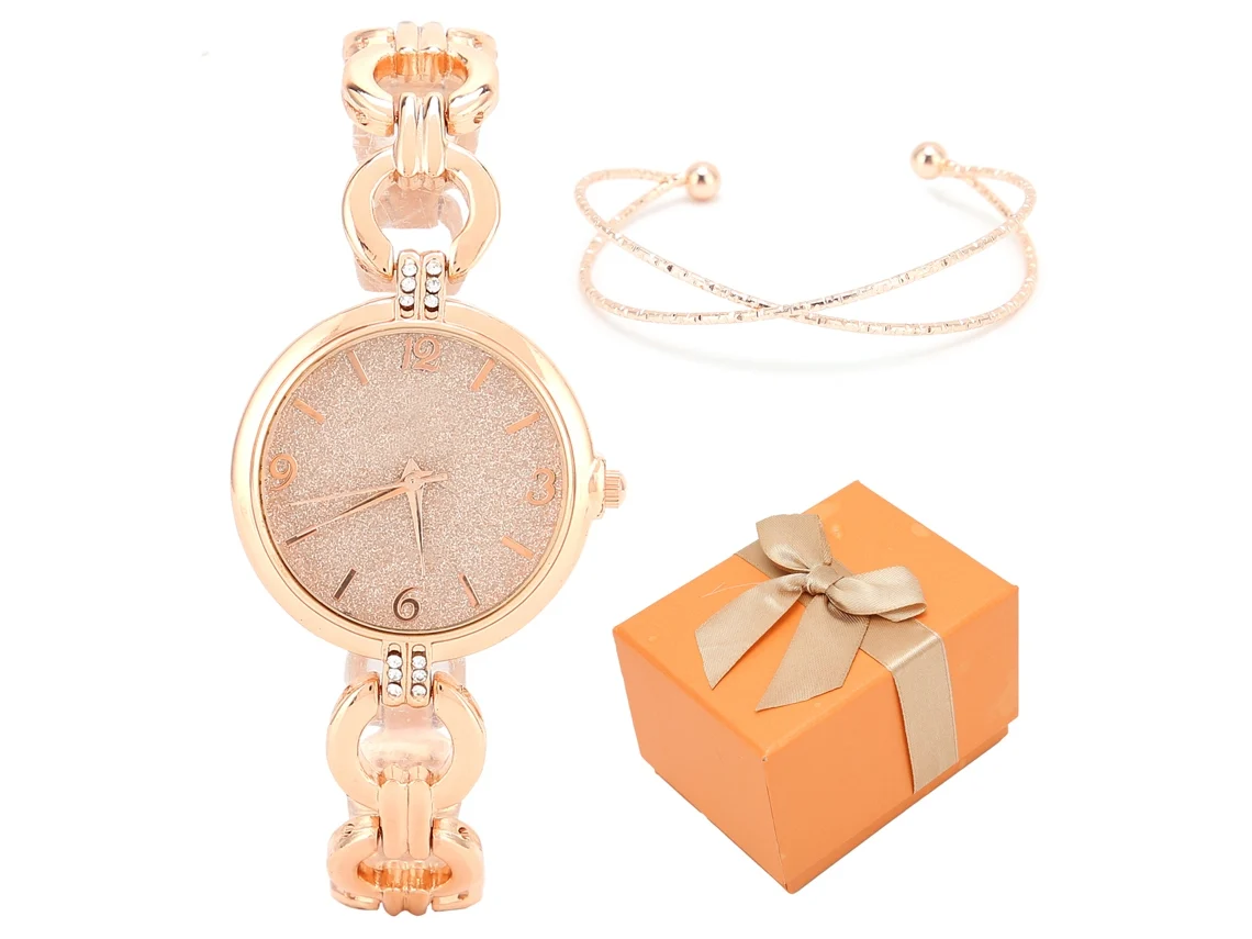Conjunto de Pulseira de Relógio de Quartzo Dourado rosa para Mulheres WINNER