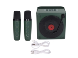 Primerox máquina de Karaokê Portátil com 2 Microfones Bluetooth 5.0 Led Bateria 2400mah Verde