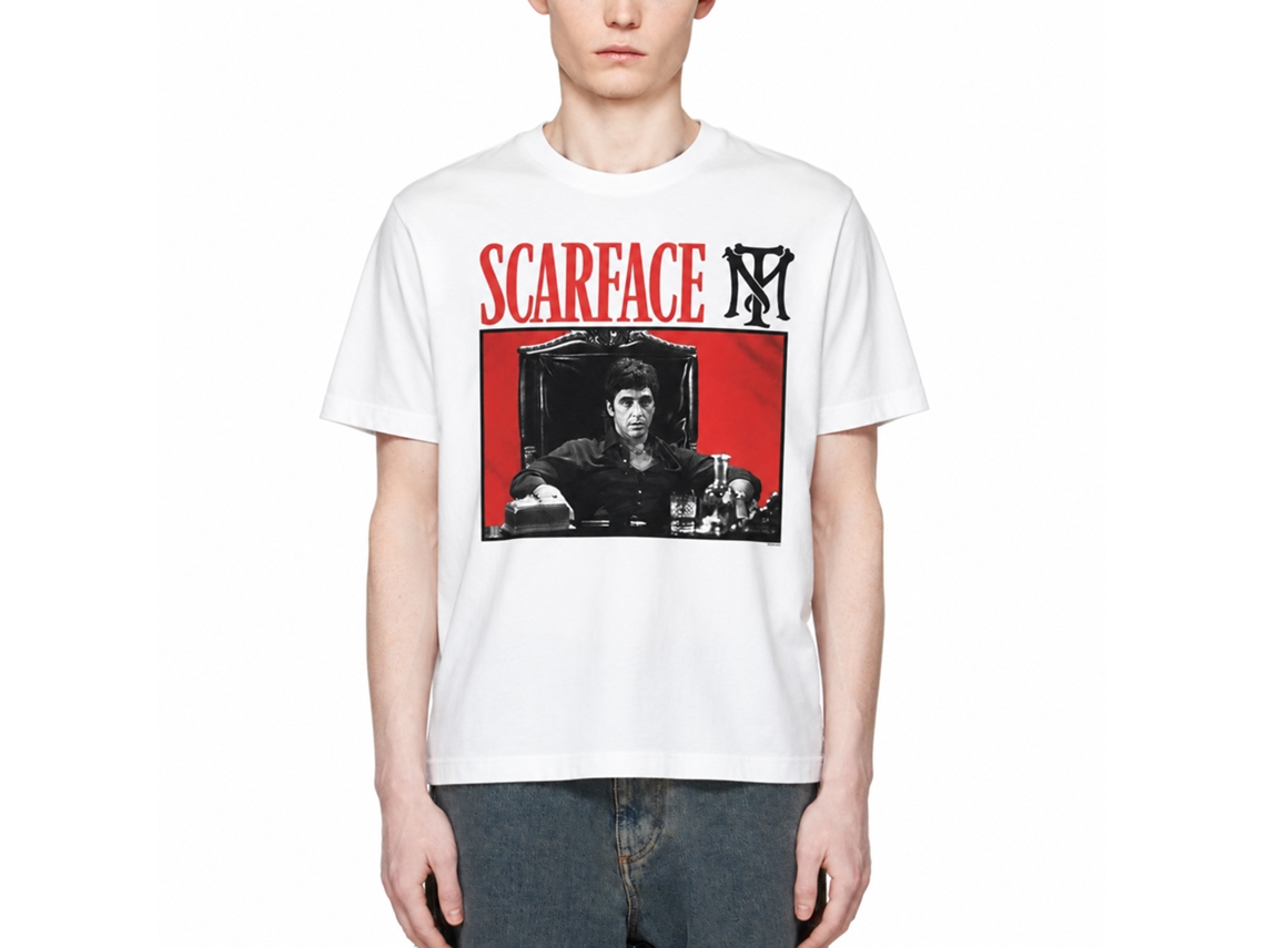 Rockinstone Scarface Movie Red Background White Adult T-shirt Size:l