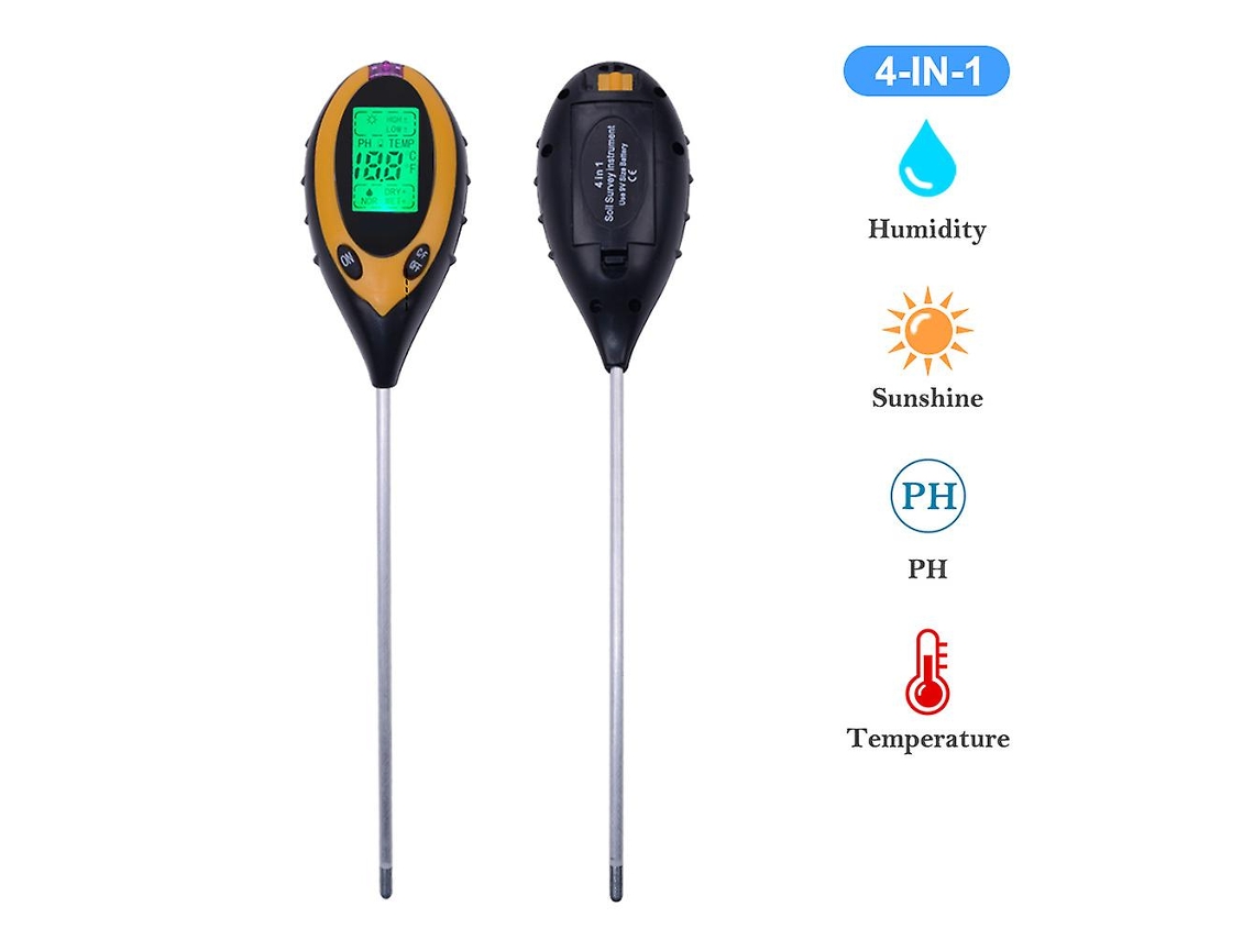 Medidor De Ph E Umidade Do Solo 4 Em 1, Sonda Com Luz Fundo, Preto Aquaforge