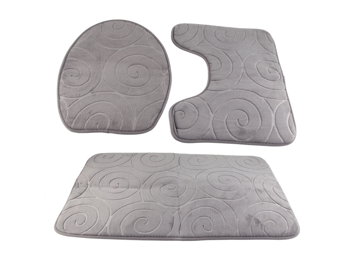 Conjunto 3 tapetes banheiro macio absorvente capa Vasco sanitário tapete pé PVC cinto elástico cinza