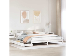 Vidaxl Cama Com Estante Sem Colchão 200x200 Cm Pinho Maciço Branco