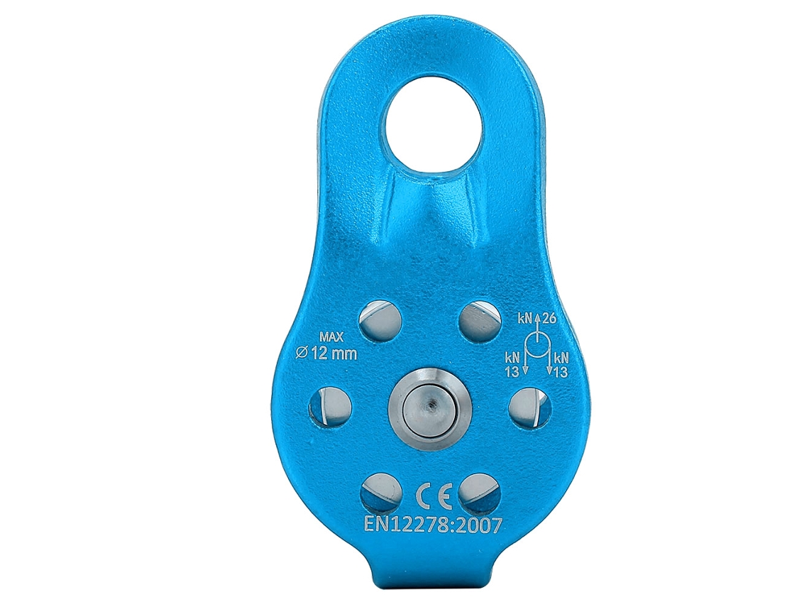 Polia Giratória de Alumínio 26kn para Corda 12mm Azul
