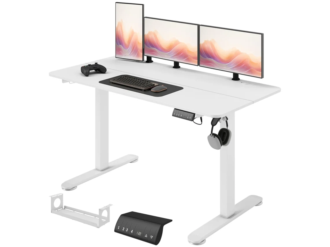 Mesa Computador Ajustável Em Pé Branca 140x70x116 Cm