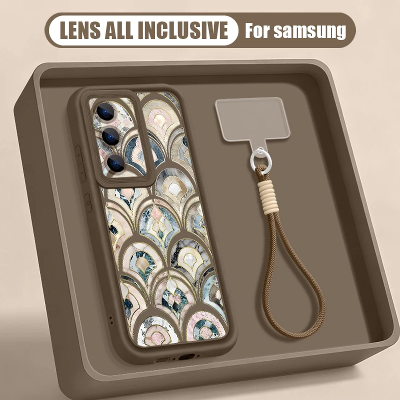 Capa Para Celular Galaxy A55 Com Estampa De Mármore E Cordão, Capa Macia.