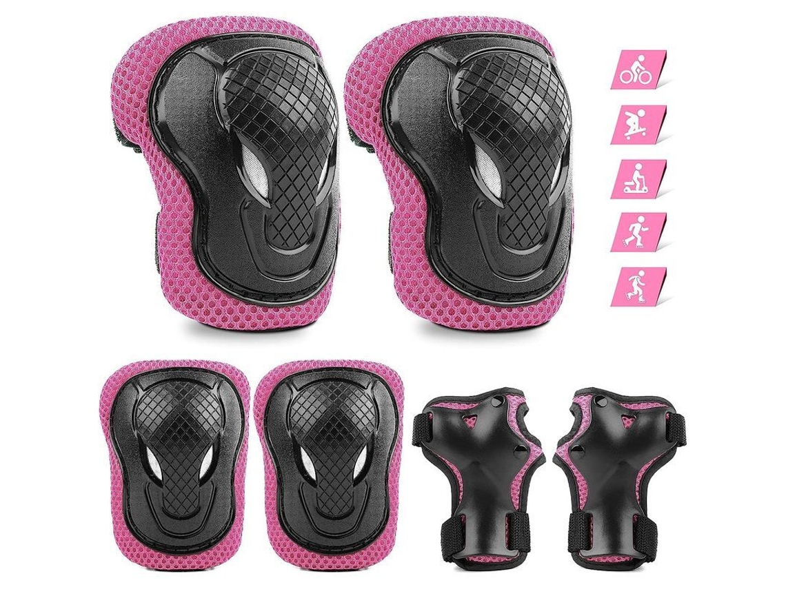 Conjunto de protetores de joelho infantil, 6 peças ajustáveis para skate, patins, ciclismo