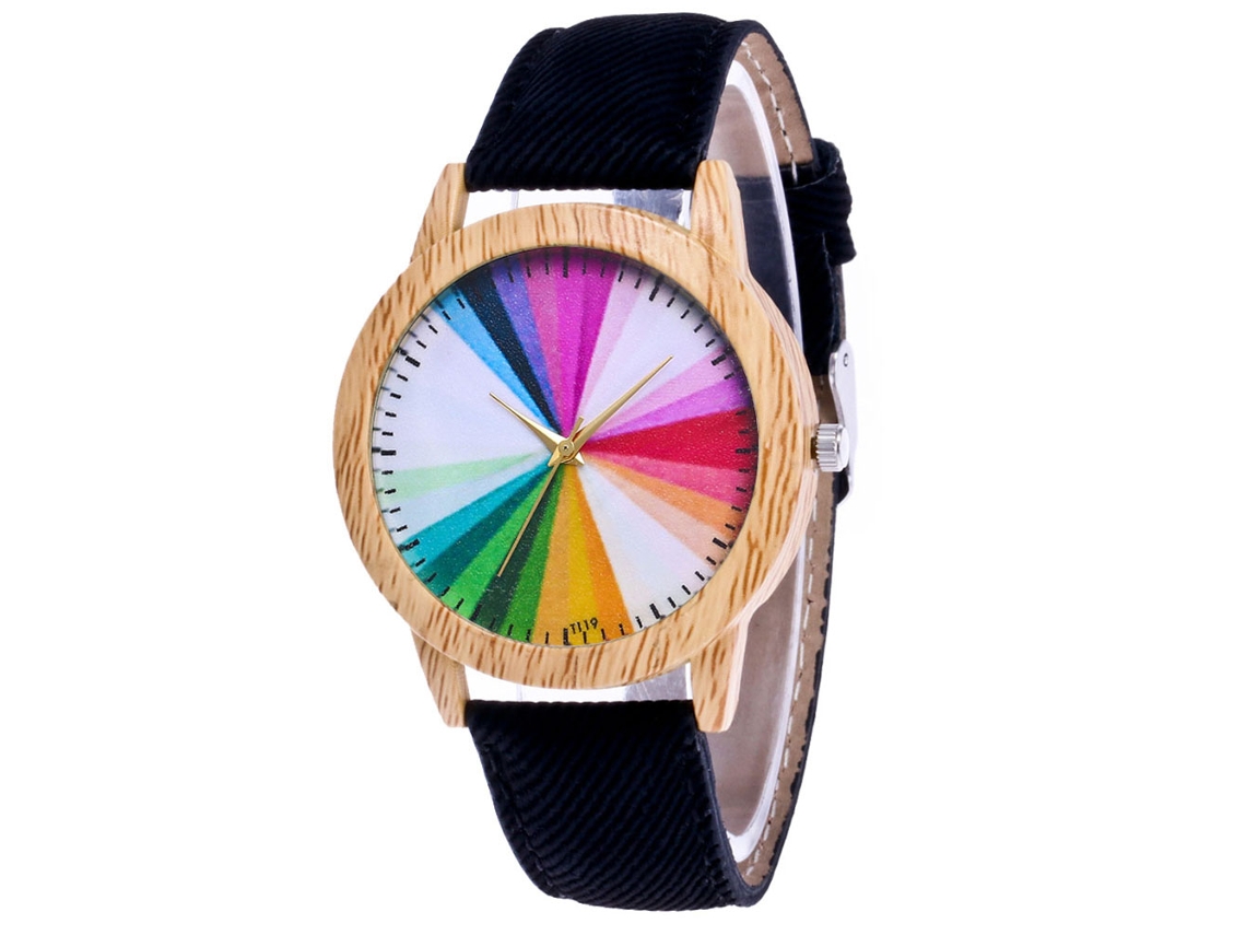 Relógio de Pulso Casual de Quartzo com Pulseira de Couro Vaqueiro Preto