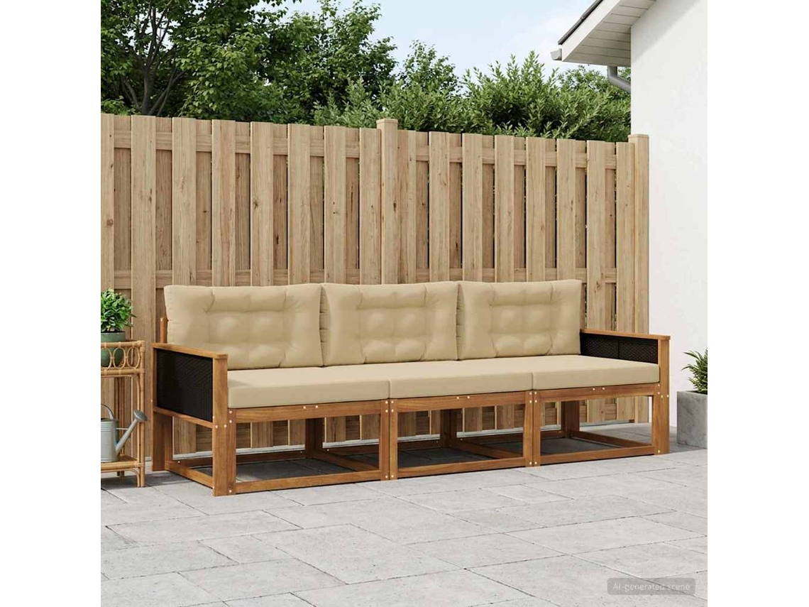 Vidaxl Conjunto De Sofás Para Exterior 3 Unid. Natural E Bege