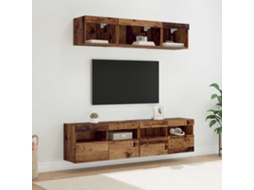 Vidaxl Unidades De Tv De Parede Com Led 5 Unid. Madeira Antiga