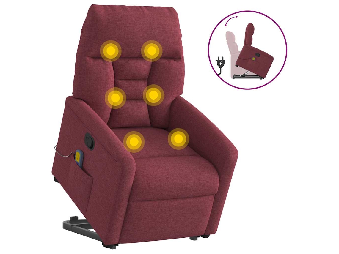 Vidaxl Poltrona De Massagens Reclin. Elevatória Tecido Vermelho Tinto