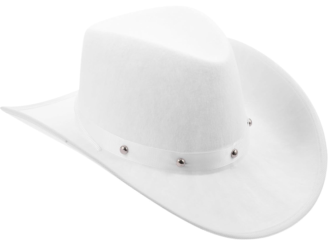 Chapéu De Cowboy Branco Leve Em Tecido Não Tecido, Portátil, Com Design Em Padrão De Corda, Estilo Western.