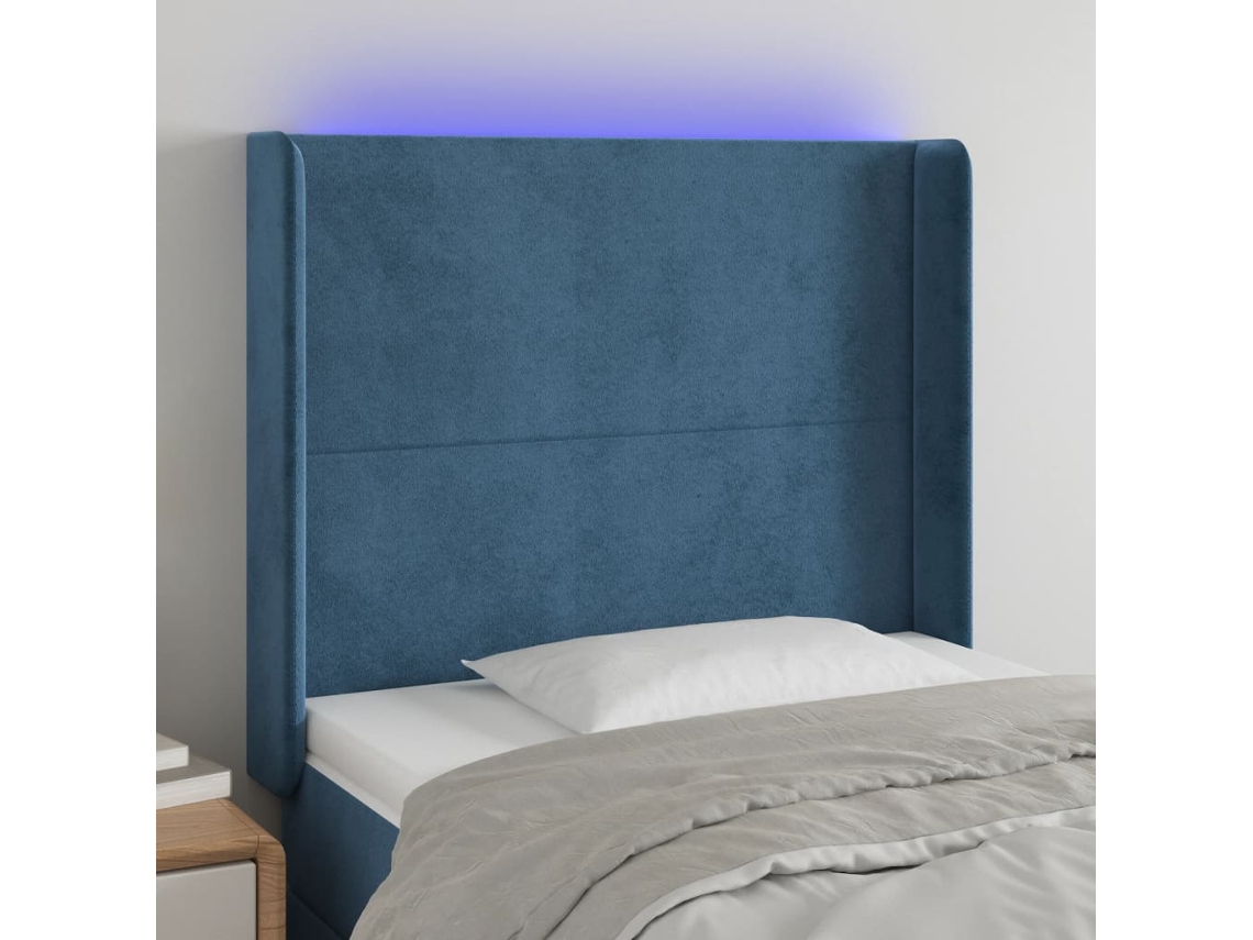 Cabeceira Camapainel De Cabeceira C/ Luzes Led Veludo 83x16x118/128 Cm Azul Escuro Lovely Home